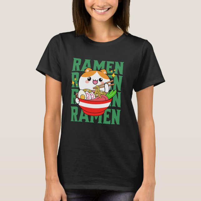 Camiseta Kawaii Gato comiendo Ramen (Anverso)
