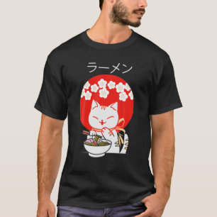 Camiseta Kawaii Gato Japonés Ramen Bowl Anime Comida