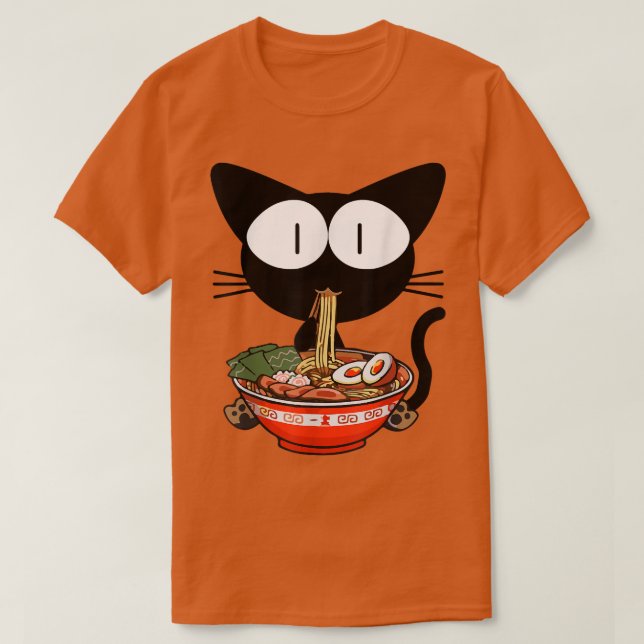 Camiseta Kawaii Gato Negro Ramen Bowl Anime Fideos Japonese (Diseño del anverso)