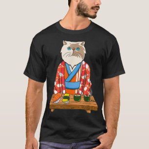 Camiseta Kawaii: Gato persa japonés Kimono Sushi