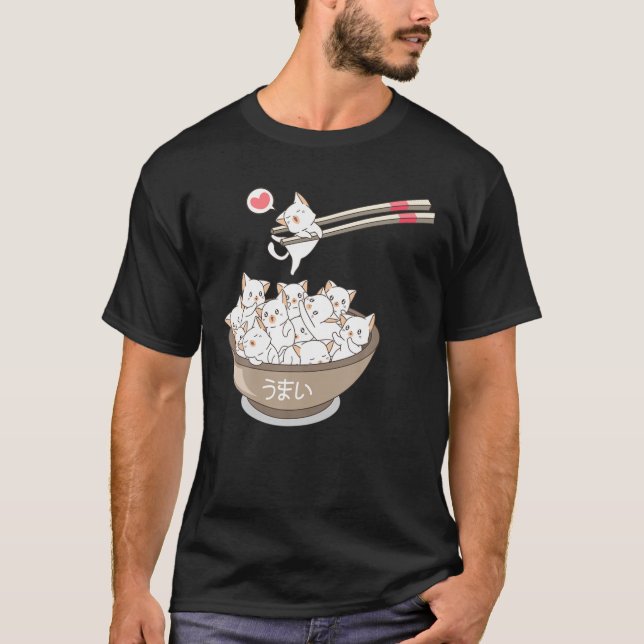 Camiseta Kawaii Gats Mascotas Ramen Noodles Sushi Anim Japo (Anverso)