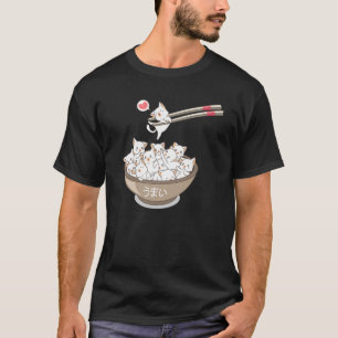 Camiseta Kawaii Gats Mascotas Ramen Noodles Sushi Anim Japo
