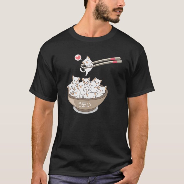 Camiseta Kawaii Gats Mascotas Ramen Noodles Sushi Anim Japo (Anverso)