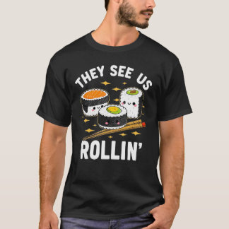 Camiseta Kawaii gracioso riñe el humor para comer sushi