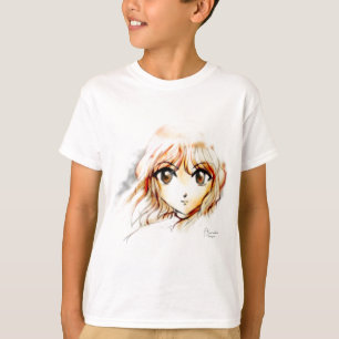 Camiseta Kawaii grande de los ojos del bosquejo del chica