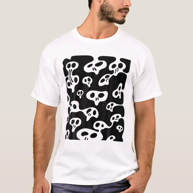 Camiseta Kawaii Guay Ghostly Skulls Pattern Nu Gótico Skele (Anverso)