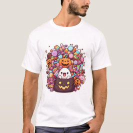 Camiseta Kawaii Halloween Candy Bucket Cubre Fantasma y Cal