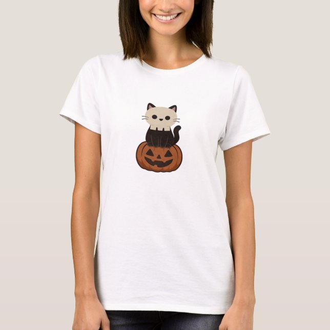 Camiseta Kawaii Halloween Cat and pumpkin Oversized T-Shirt (Anverso)