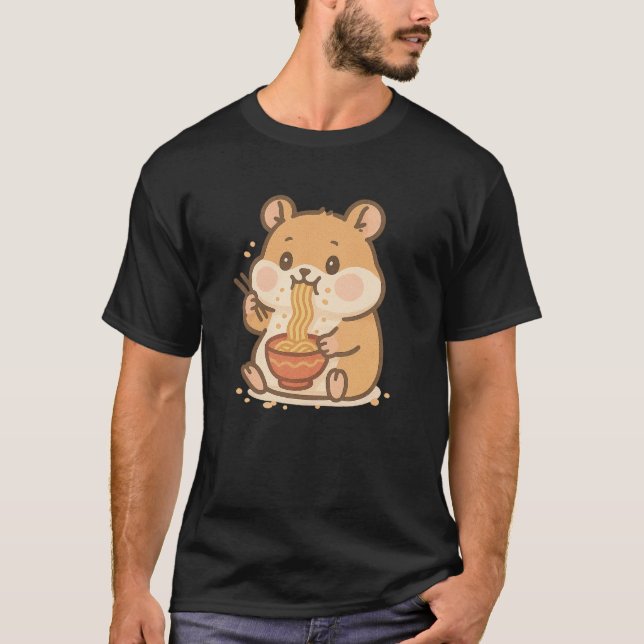 Camiseta Kawaii Hamster comiendo Ramen - Noodle Cheek Chubb (Anverso)
