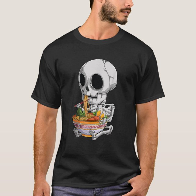 Camiseta kawaii japanese anime Skeleton Halloween ramen Foo (Anverso)