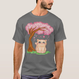 Camiseta Kawaii Japanese Cherry Blossom Sakura Cute Cat Ani