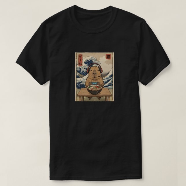 Camiseta kawaii Japanese ramen Capybara retro gaming (Diseño del anverso)