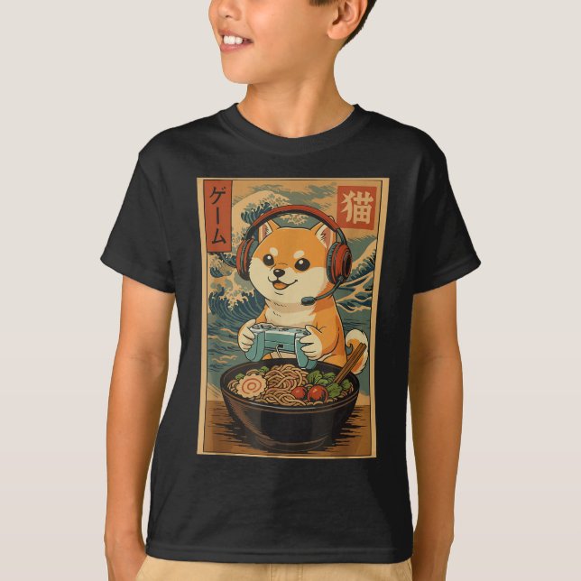 Camiseta Kawaii Japanese Ramen Dog Retro Gaming Shirts For  (Anverso)