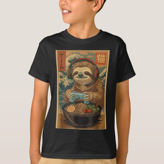 Camiseta Kawaii Japanese Ramen Sloth Retro Gaming Shirts Fo (Anverso)