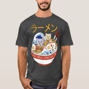 Camiseta Kawaii Japonés Anime Cat Bowl Ramen Noodle Kanaga