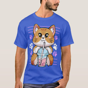 Camiseta Kawaii Japonés Anime Cat Bubble Tea Kitty Lover S