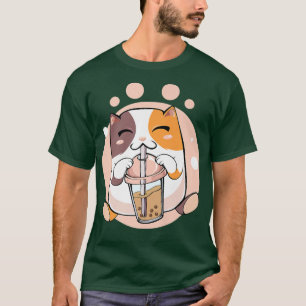 Camiseta Kawaii Japonés Anime Cat Bubble Tea Kitty Lover S