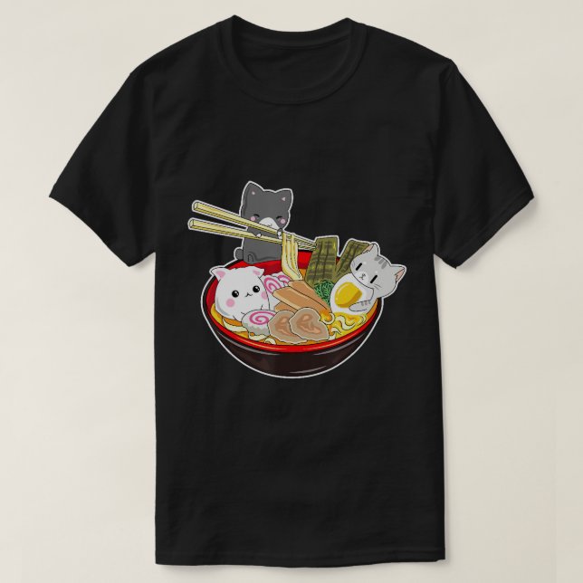 Camiseta Kawaii Japonés Anime Cat Hoodie Bowl Ramen Noodle (Diseño del anverso)