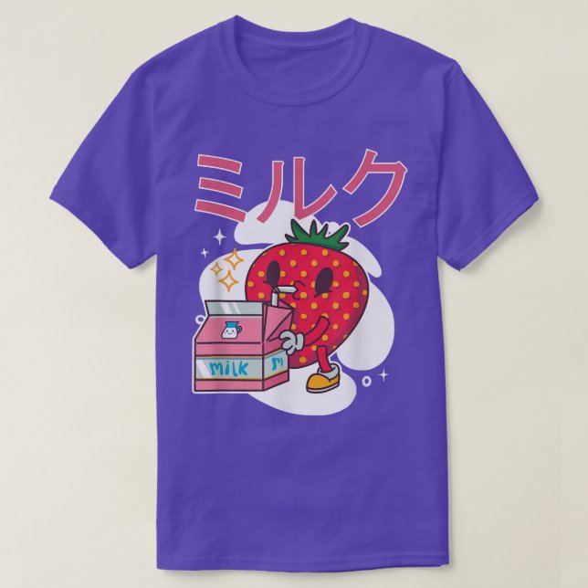 Camiseta Kawaii japonés de retro 90 con leche de fresa (Diseño del anverso)