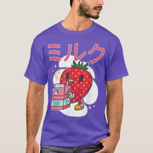 Camiseta Kawaii japonés de retro 90 con leche de fresa