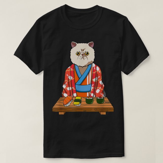 Camiseta Kawaii japonés Eotic Shorthair Cat Kimono Sushi (Diseño del anverso)