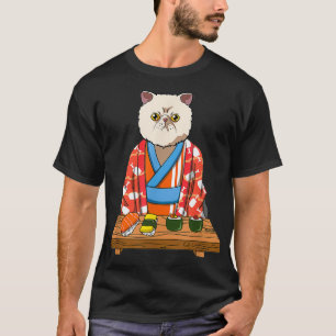 Camiseta Kawaii japonés Eotic Shorthair Cat Kimono Sushi