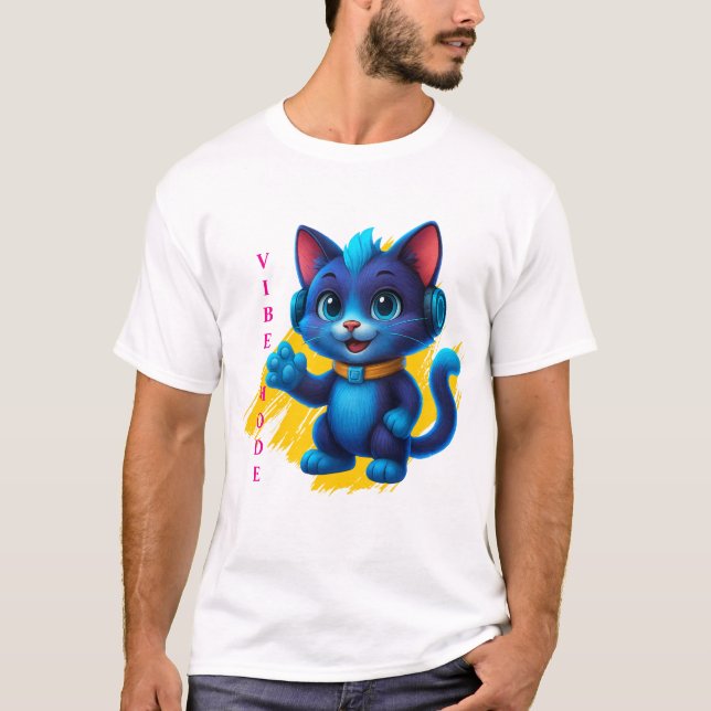 Camiseta Kawaii Katze mit Kopfhörern  (Anverso)