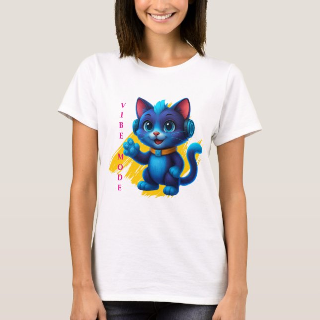 Camiseta Kawaii Katze mit Kopfhörern (Anverso)