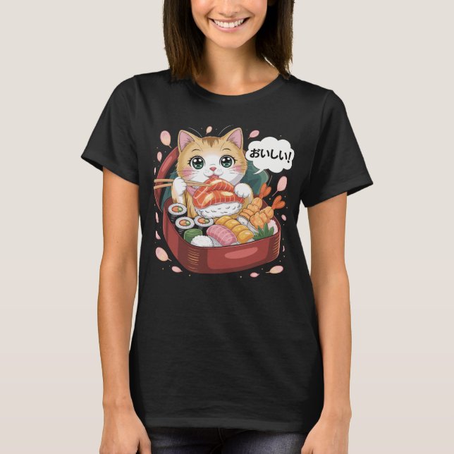 Camiseta Kawaii Katze mit Sushi (Anverso)