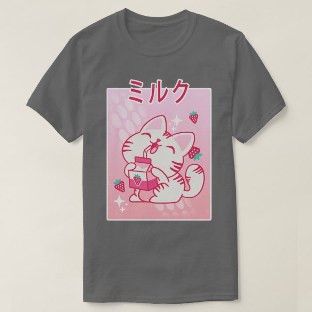 Camiseta Kawaii Kitten japonés fresa leche Otaku Mang (Diseño del anverso)