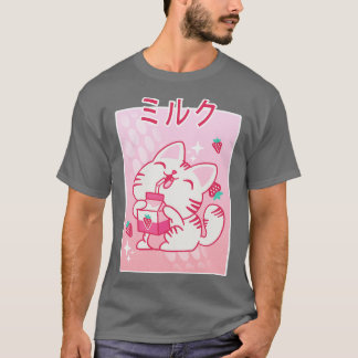 Camiseta Kawaii Kitten japonés fresa leche Otaku Mang