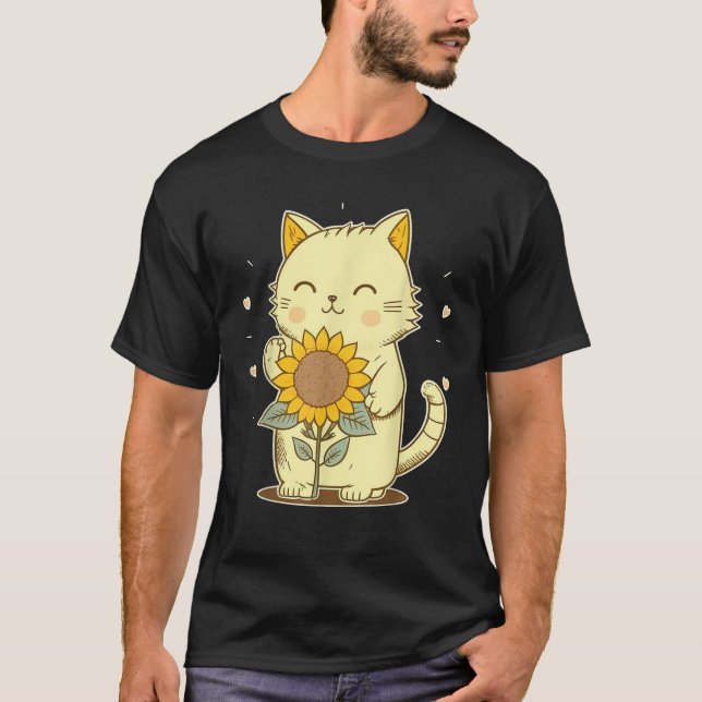 Camiseta Kawaii Kitten Kitty Anime Cat Sunflower Sunshine V (Anverso)