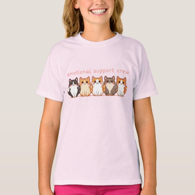 Camiseta Kawaii Kitty Emotional Support Cats Crew Girl's (Anverso)