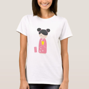 Camiseta Kawaii Kokeshi rosado