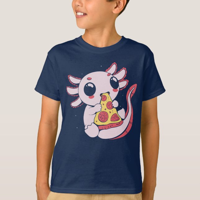 Camiseta Kawaii lindo axolotl PIZZALOTL niños amantes de la (Anverso)