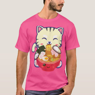 Camiseta Kawaii lindo gato amarillo anime Otaku Ramen japon