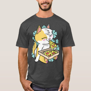 Camiseta Kawaii lindo gato comiendo pizza 