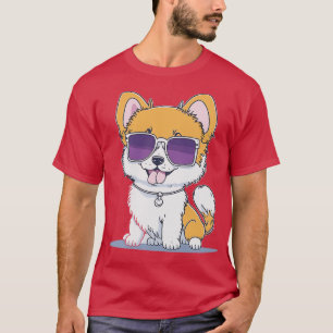 Camiseta kawaii lindo perro feliz cuerpo completo y lleva v