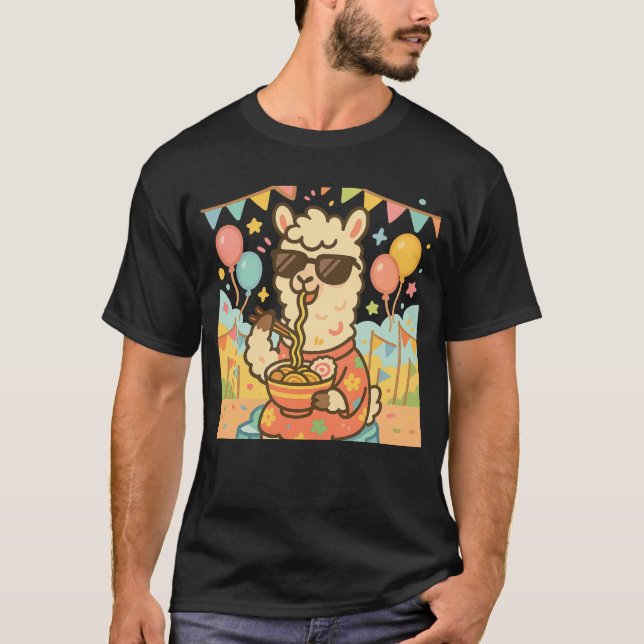 Camiseta Kawaii Llama comiendo Ramen - Comida de Festival C (Anverso)