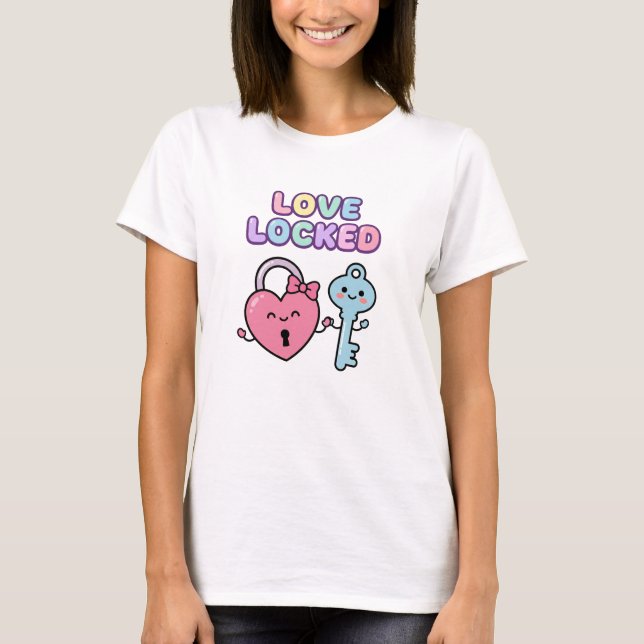Camiseta Kawaii Love Locked Cute Wedding (Anverso)