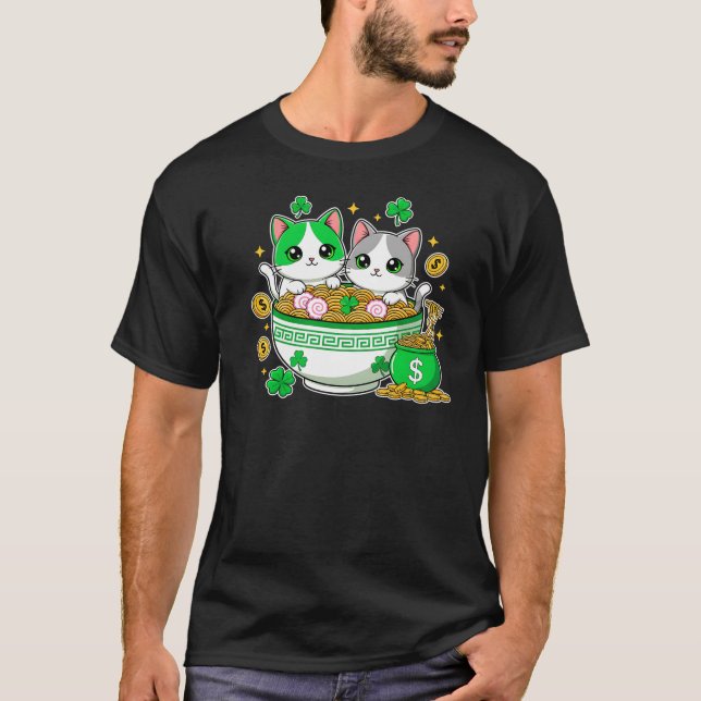 Camiseta Kawaii Lucky Cats Ramen St Patricks Day Art (Anverso)