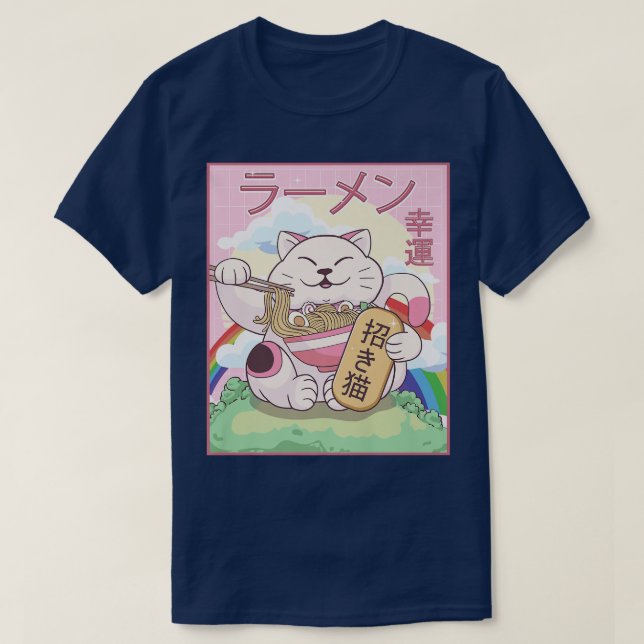 Camiseta Kawaii Maneki Neko Cat Ramen fideos japonés (Diseño del anverso)