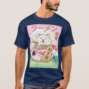Camiseta Kawaii Maneki Neko Cat Ramen fideos japonés