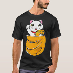 Camiseta Kawaii Maneki Neko Cuse Gato Suertudo En Pocket