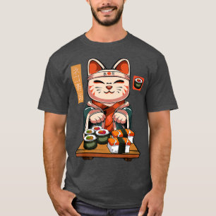 Camiseta Kawaii Maneki Neko Sushi Bar Cute Sashimi Maki