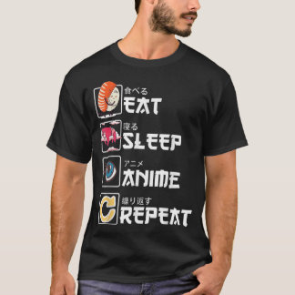 Camiseta Kawaii Manga Sushi - Comer Sueño Anime Repetir - C