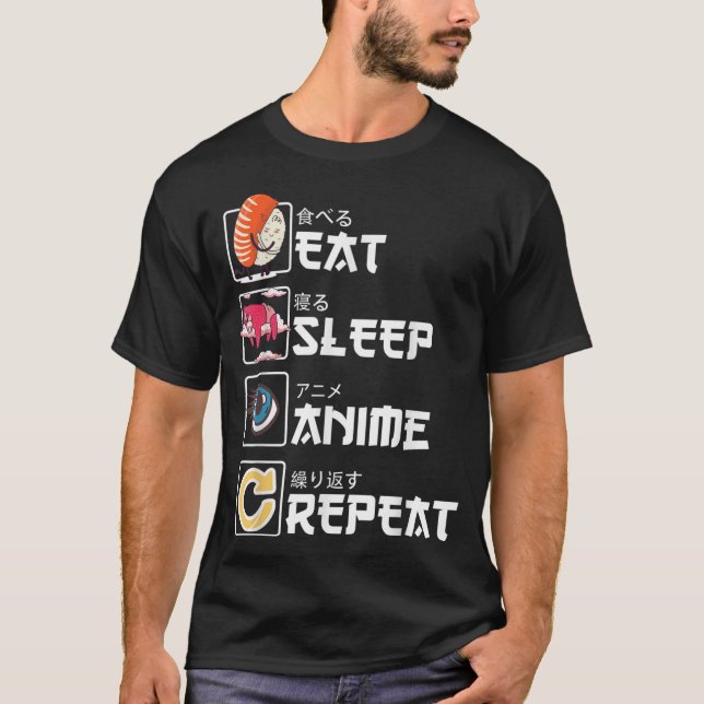Camiseta Kawaii Manga Sushi - Comer Sueño Anime Repetir - C (Anverso)