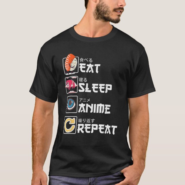 Camiseta Kawaii Manga Sushi - Comer Sueño Anime Repetir - C (Anverso)