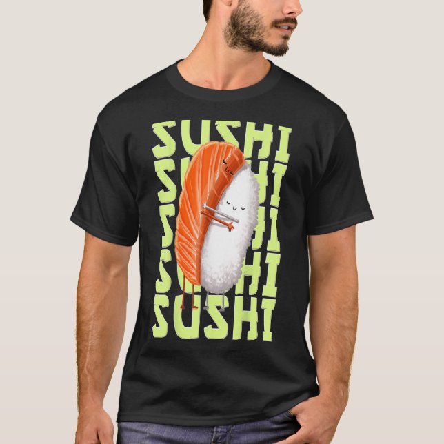 Camiseta Kawaii Manga Sushi Cute Chibi Anime Nigiri Abrazan (Anverso)