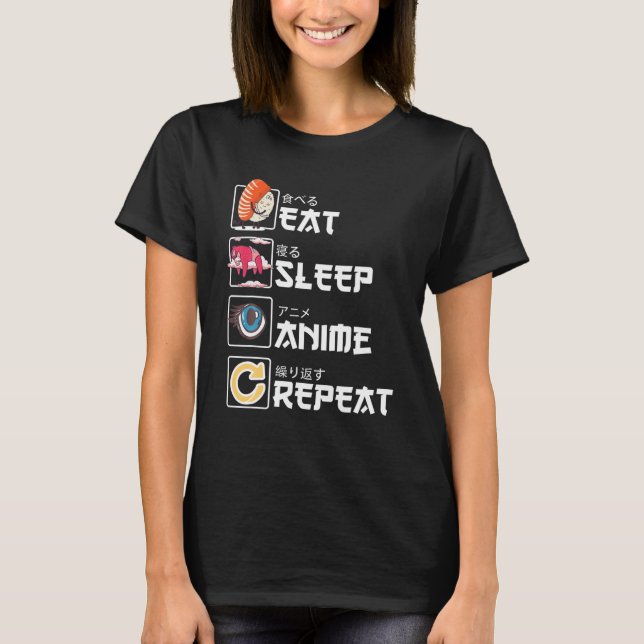 Camiseta Kawaii Manga Sushi - Eat Sleep Anime Repeat - Cute (Anverso)